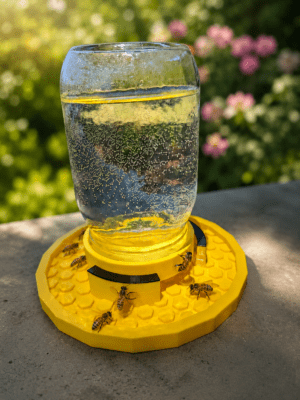 Mason Jar Bee Waterer Station - Yellow